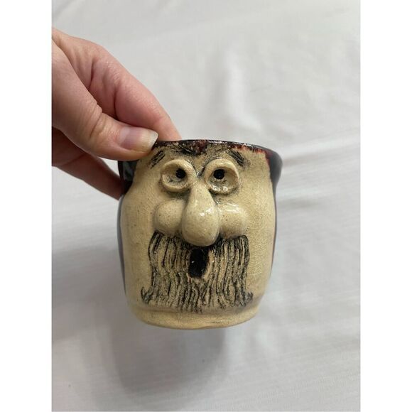 Vtg Mid Century Ugly Mugs Hippie Studio Art Cup Funny Face Coffee Mustache Man - Picture 1 of 9